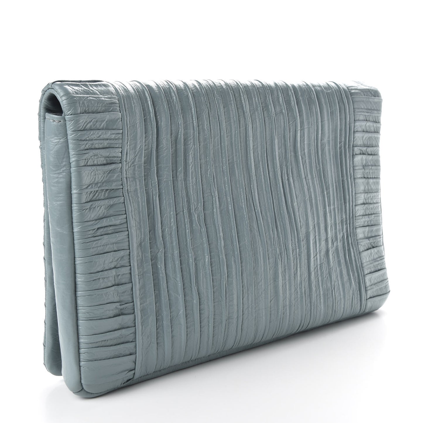 Crumpled Calfskin Coco Pleats Clutch Light Blue