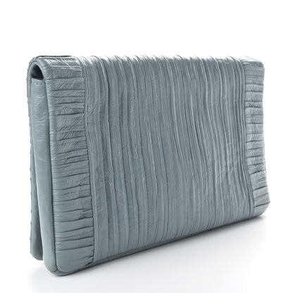 Chanel Crumpled Calfskin Coco Pleats Clutch Light Blue 3 of 9