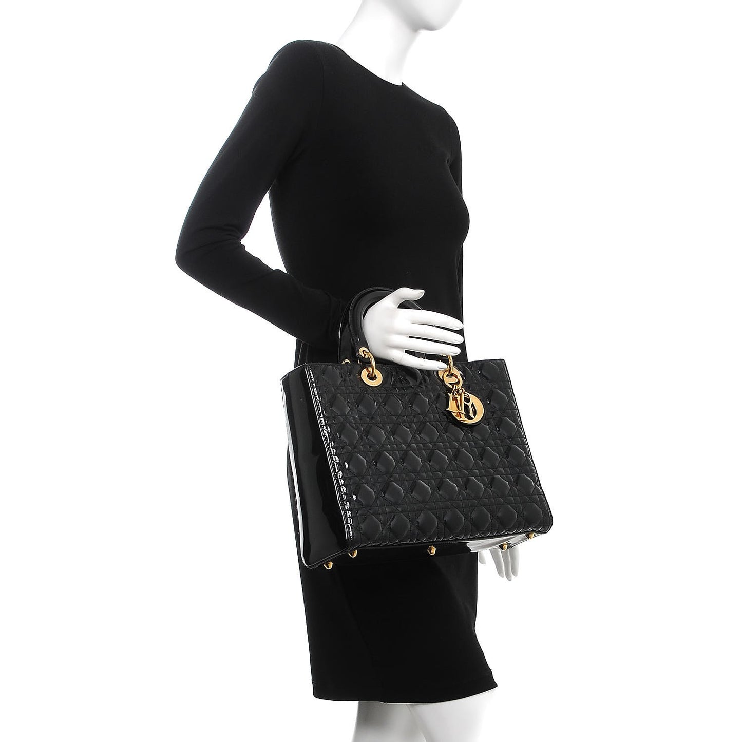 Patent Cannage Large Lady Dior Black