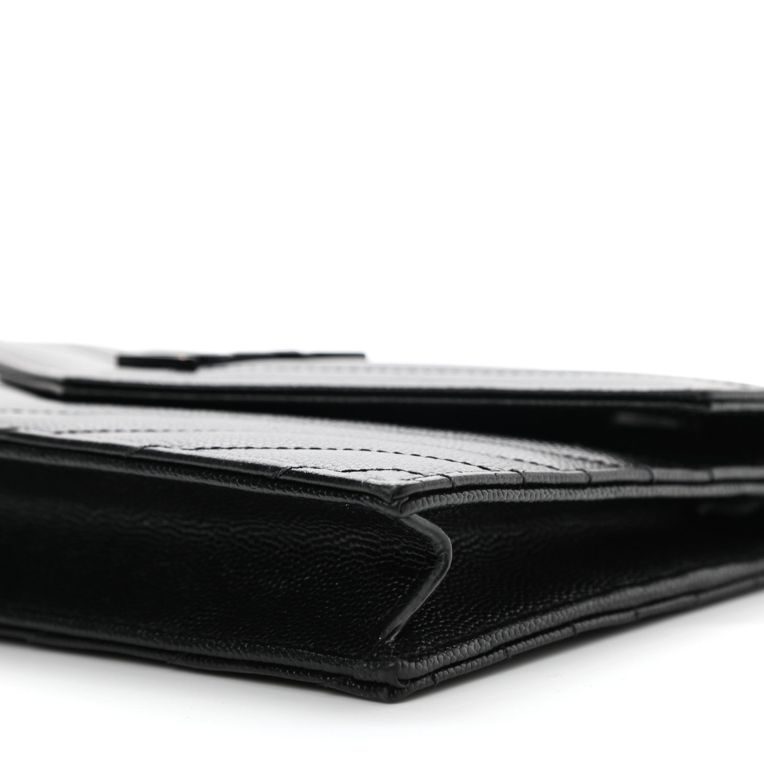 Saint Laurent Grain De Poudre Matelasse Chevron Monogram Monochrome Envelope Chain Wallet Black 12 of 12