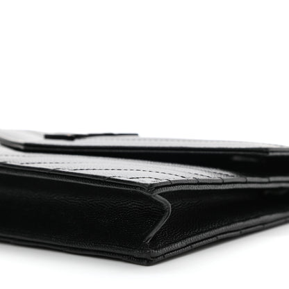 Saint Laurent Grain De Poudre Matelasse Chevron Monogram Monochrome Envelope Chain Wallet Black 12 of 12