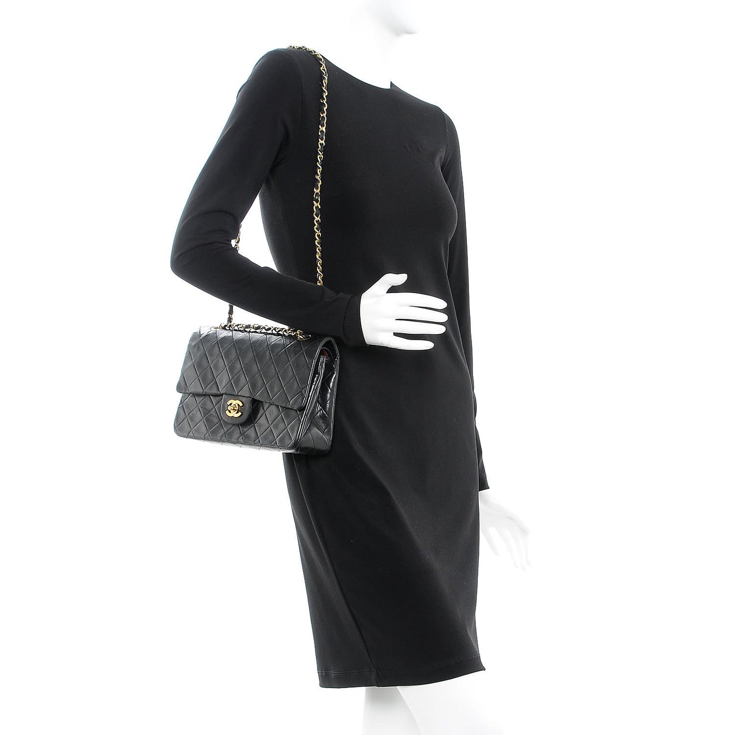Lambskin Quilted Medium Double Flap Black