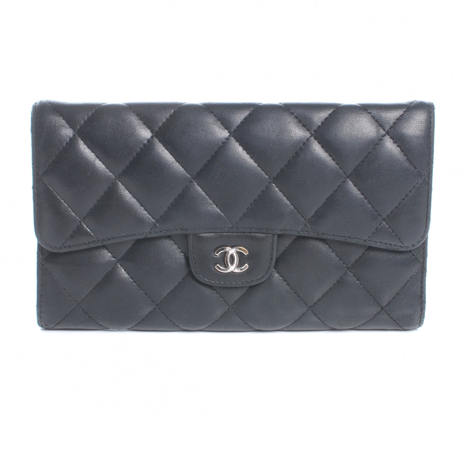 Chanel Lambskin Quilted Large Flap Wallet Black 1 of 9