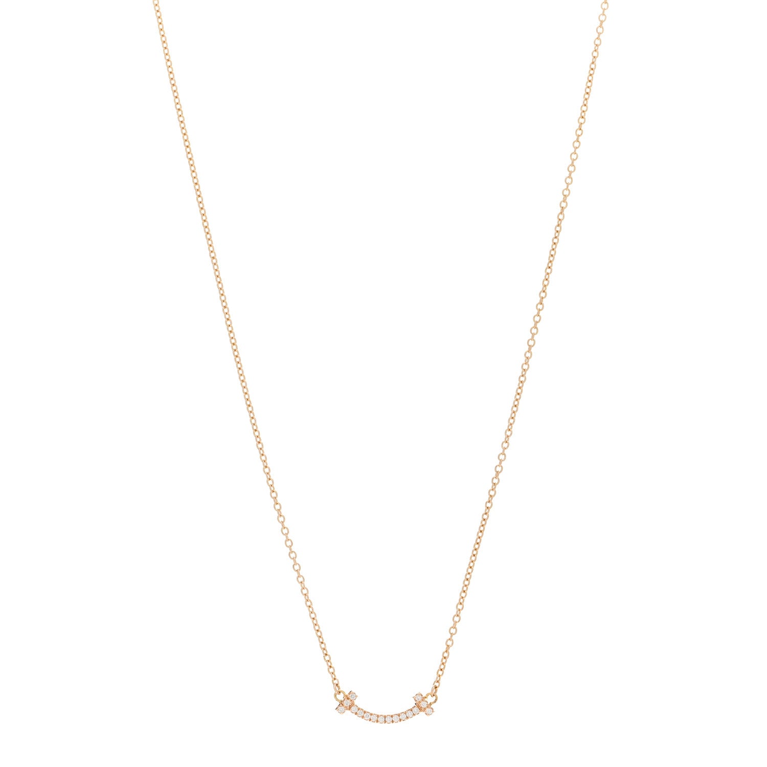 Tiffany 18K Rose Gold Diamond Mini T Smile Pendant Necklace 1 of 5
