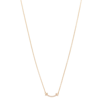 Tiffany 18K Rose Gold Diamond Mini T Smile Pendant Necklace 1 of 5