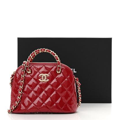 Chanel Patent Calfskin Quilted Shiny Coco Clutch With Chain Red 11 of 11