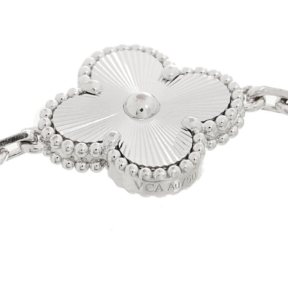 18K White Gold 5 Motifs Guilloche Vintage Alhambra Bracelet