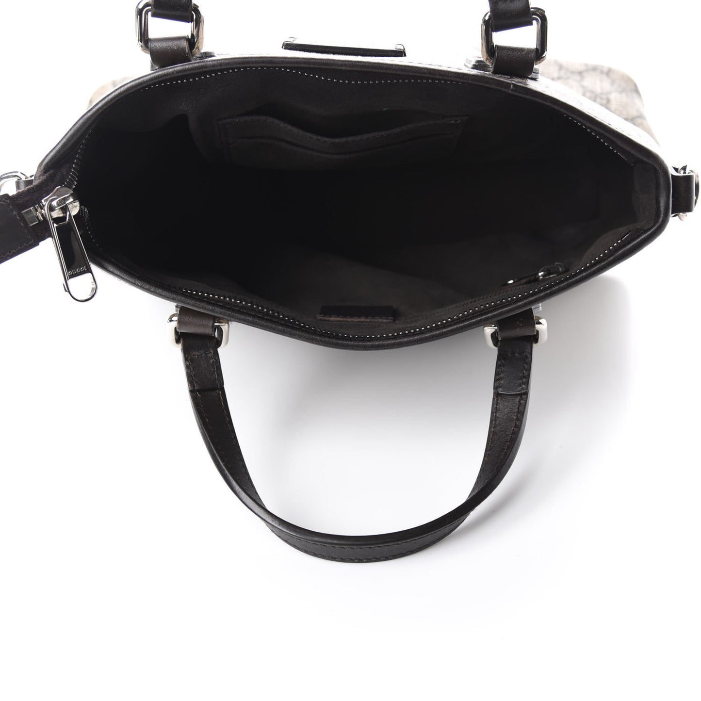 GG Supreme Monogram Small Zippered Tote Dark Brown