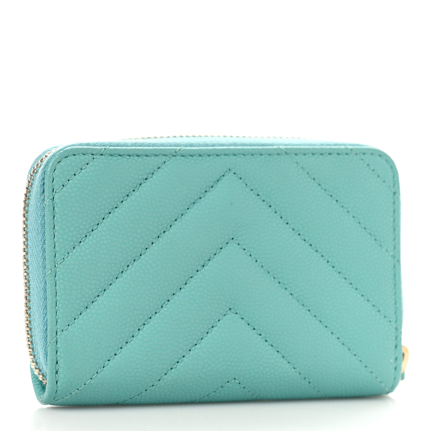 Caviar Flat Chevron Quilted Zip Coin Purse Green