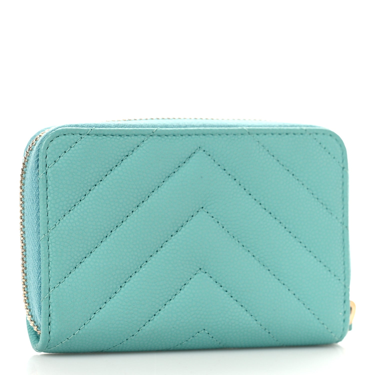 Chanel Caviar Flat Chevron Quilted Zip Coin Purse Green 3 of 10