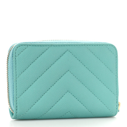 Chanel Caviar Flat Chevron Quilted Zip Coin Purse Green 3 of 10