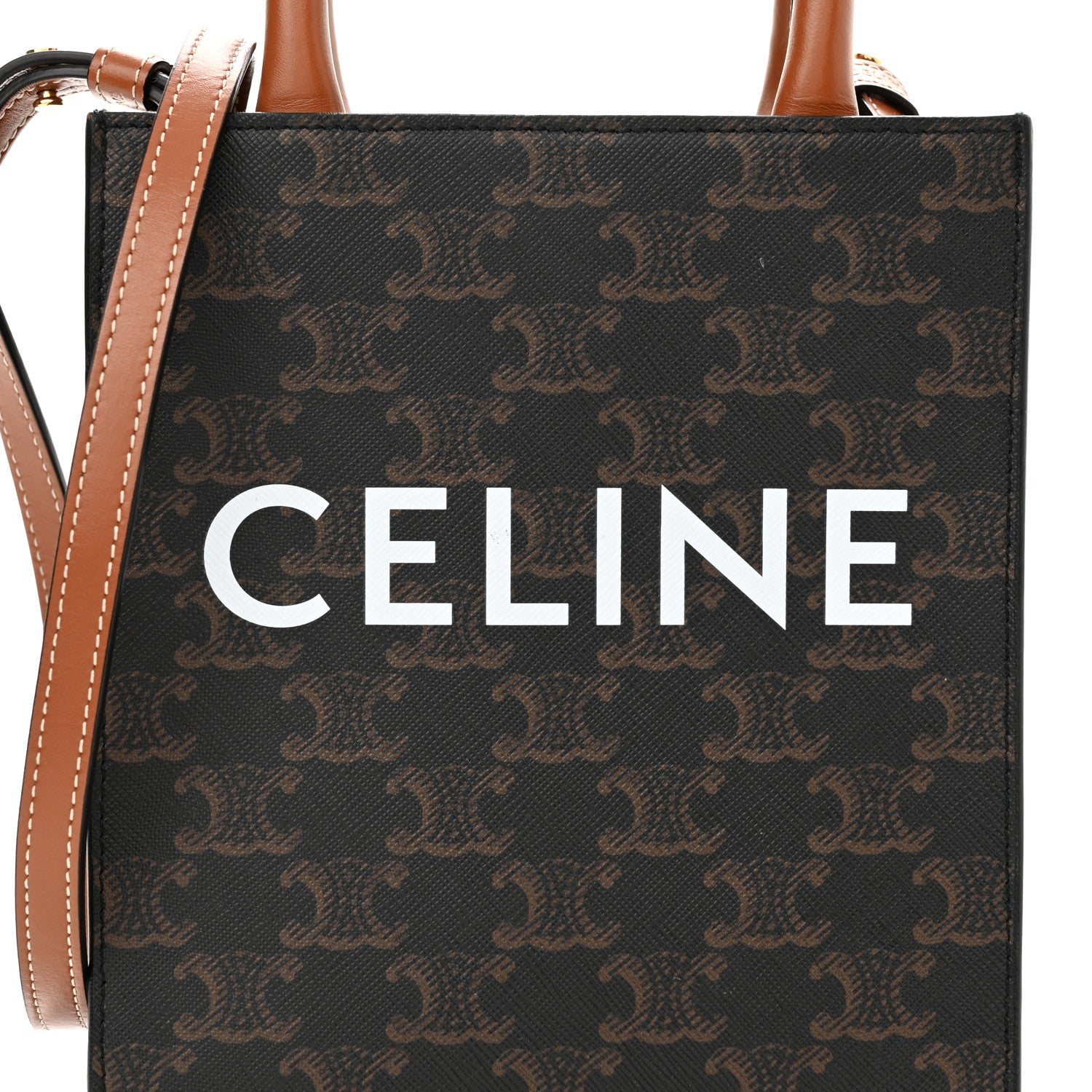 Celine Triomphe Canvas Calfskin Mini Vertical Cabas Tan 6 of 8