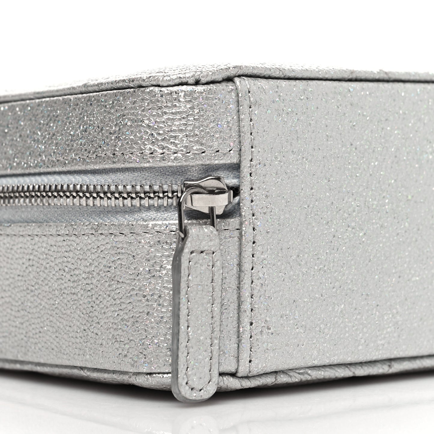 Metallic Caviar Quilted Camera Bag Silver