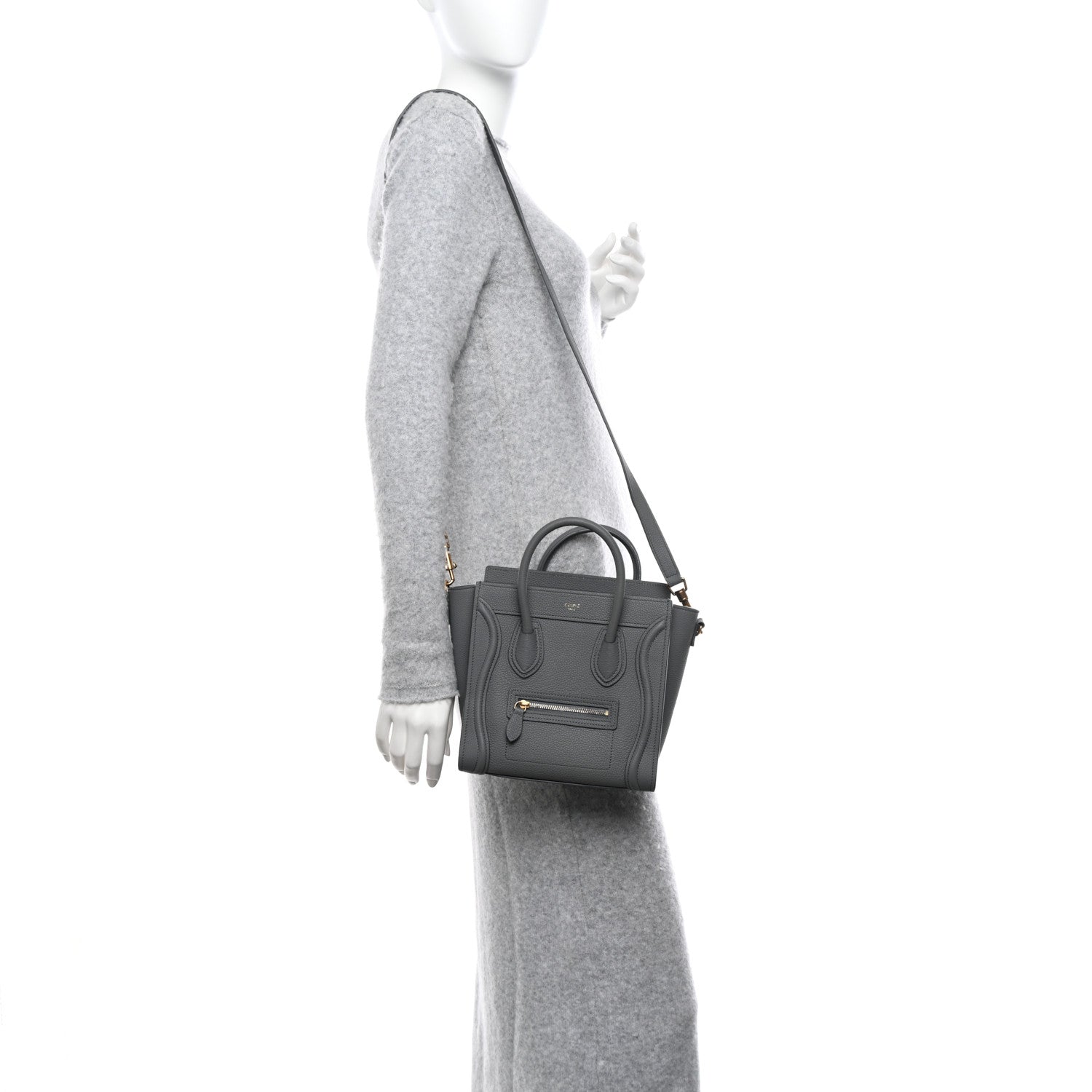 Celine Drummed Calfskin Nano Luggage Kohl 2 of 12