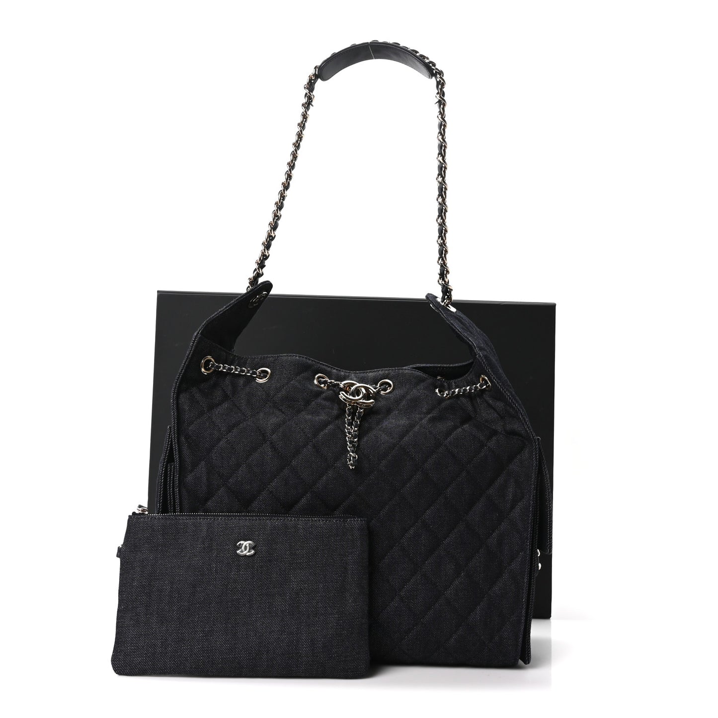 Denim Quilted Medium Chanel 25 Handbag Dark Blue