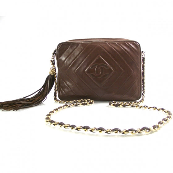 Lambskin Chevron Tassel Bag Brown