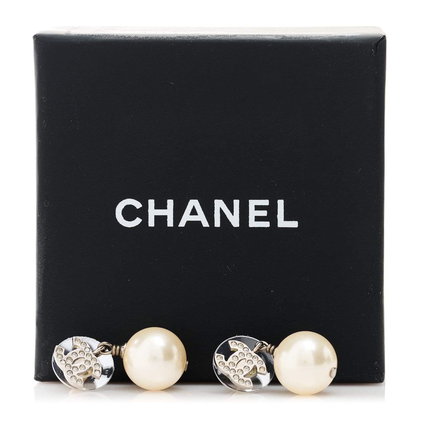 Crystal Pearl CC Drop Earrings Silver Pearly White