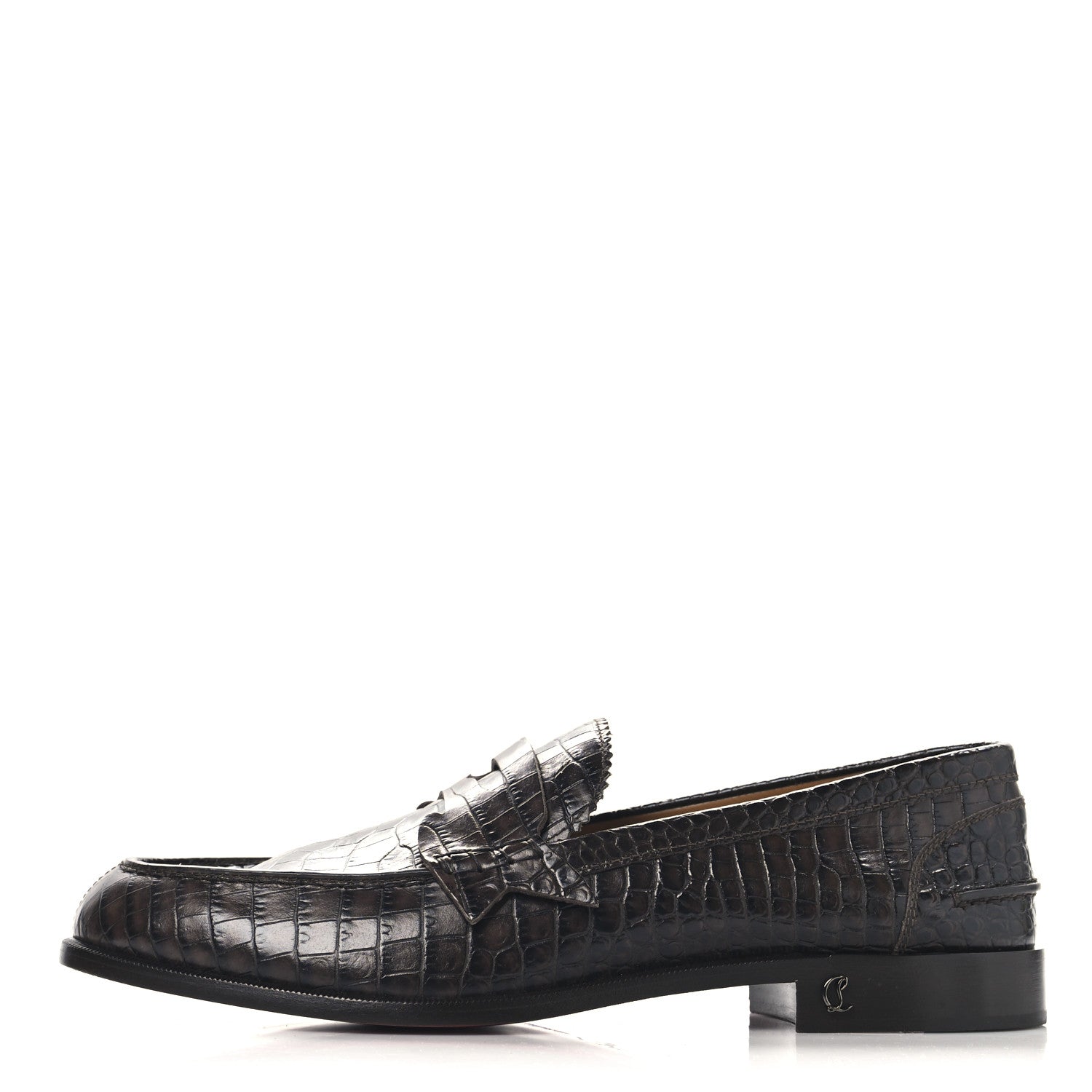 Christian Louboutin Calfskin Crocodile Embossed Mens No Penny Flat Loafers 42.5 Expresso 1 of 9