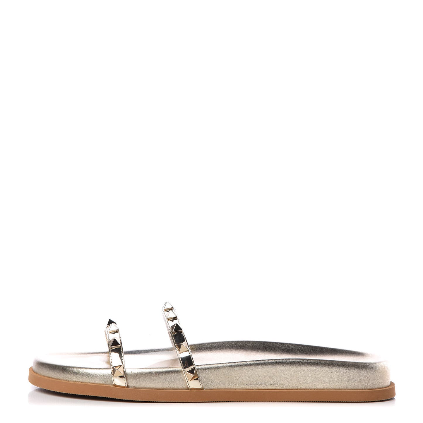PVC Metallic Nappa Rockstud Moonwalk Flat Slide Sandals 39.5 Platino Transparent
