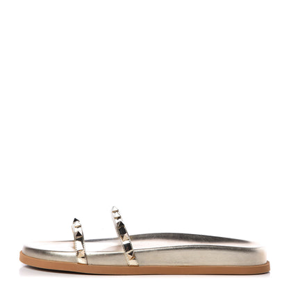 Valentino Garavani PVC Metallic Nappa Rockstud Moonwalk Flat Slide Sandals 39.5 Platino Transparent 1 of 8