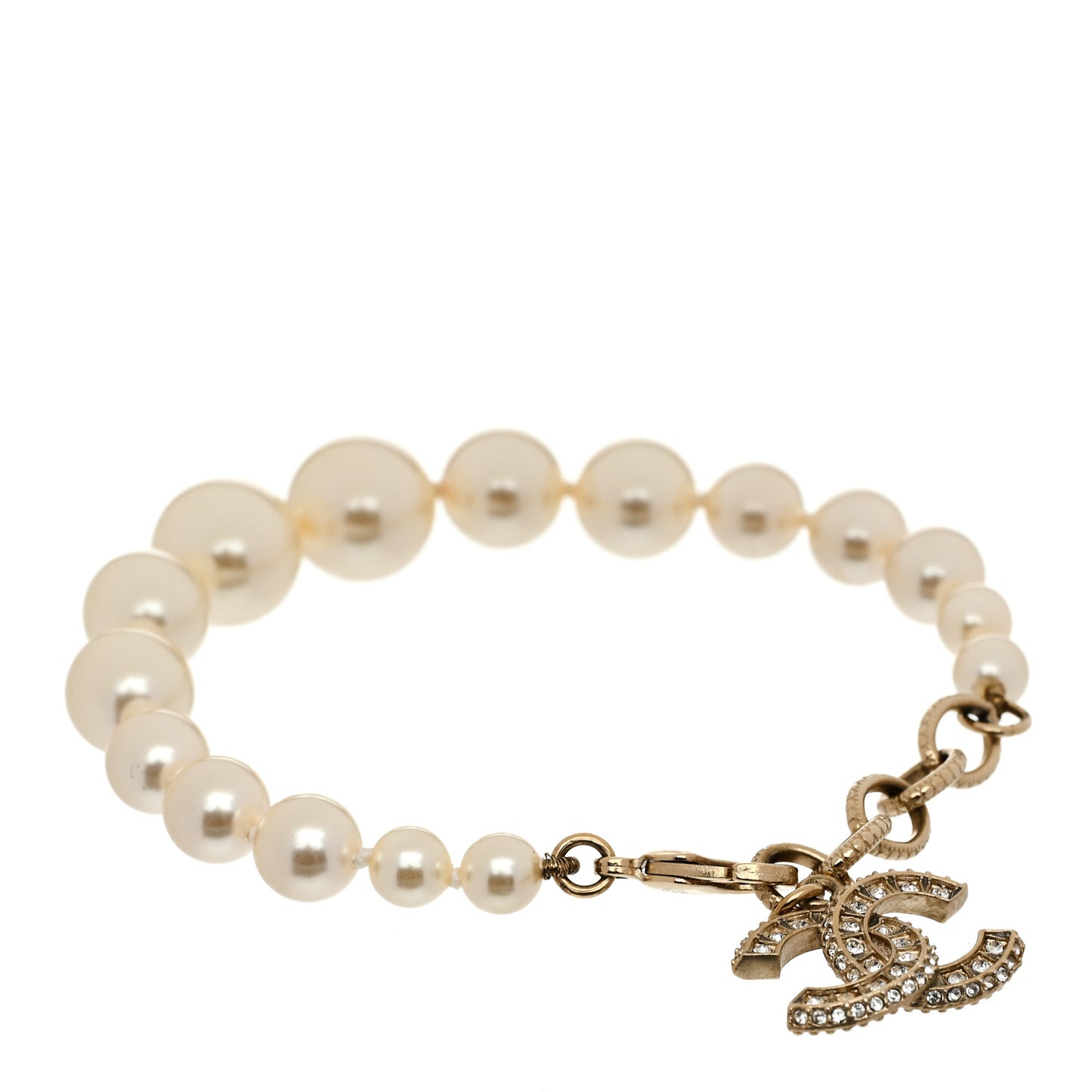 Graduated Pearl Crystal CC Bracelet Gold