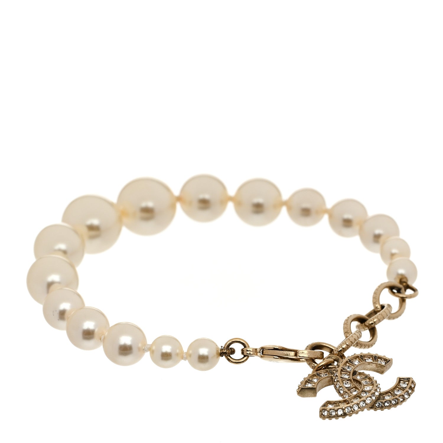 Chanel Graduated Pearl Crystal CC Bracelet Gold 3 of 5