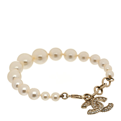 Chanel Graduated Pearl Crystal CC Bracelet Gold 3 of 5