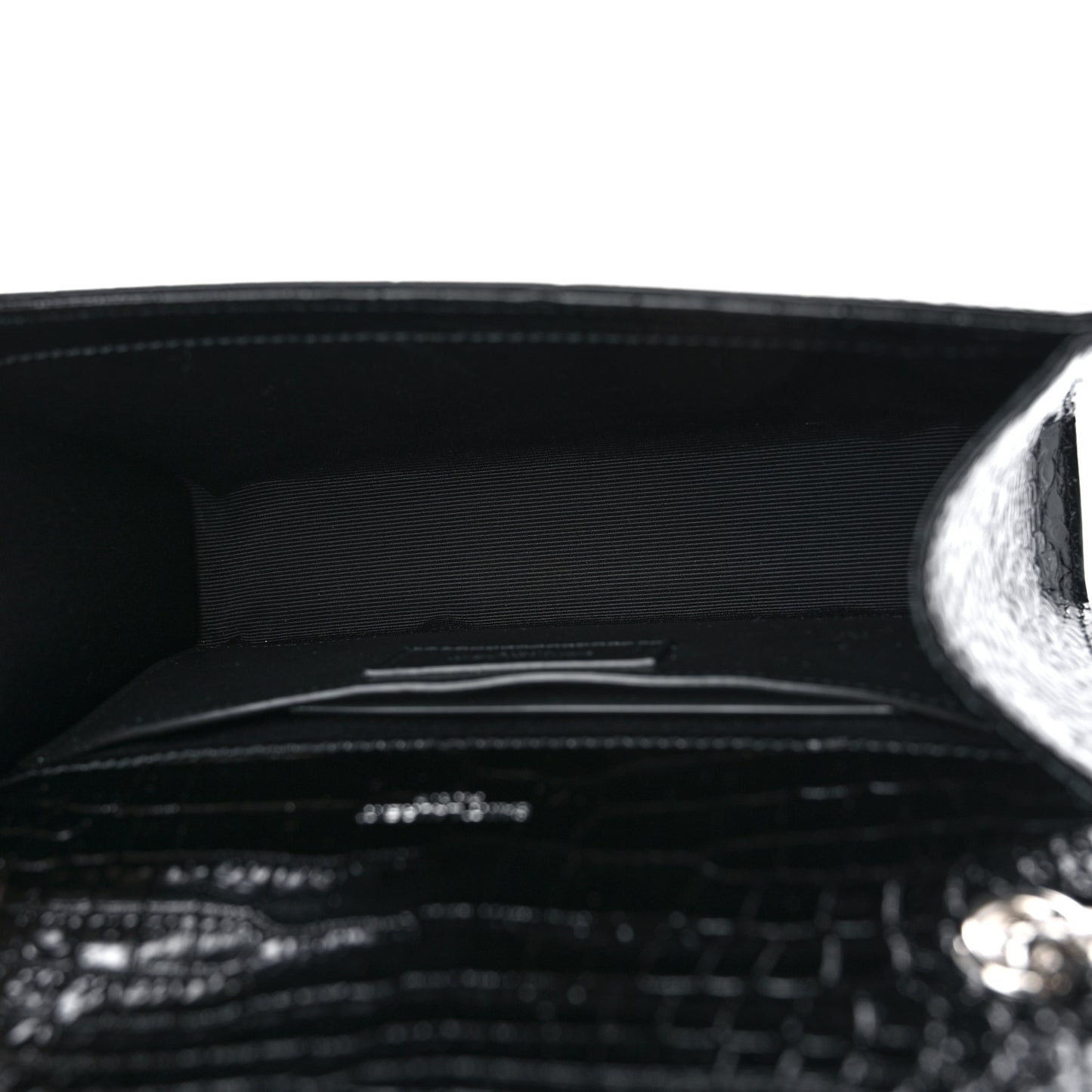 Calfskin Crocodile Embossed Small Classic Monogram Kate Tassel Satchel Black