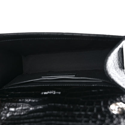 Saint Laurent Calfskin Crocodile Embossed Small Classic Monogram Kate Tassel Satchel Black 5 of 10