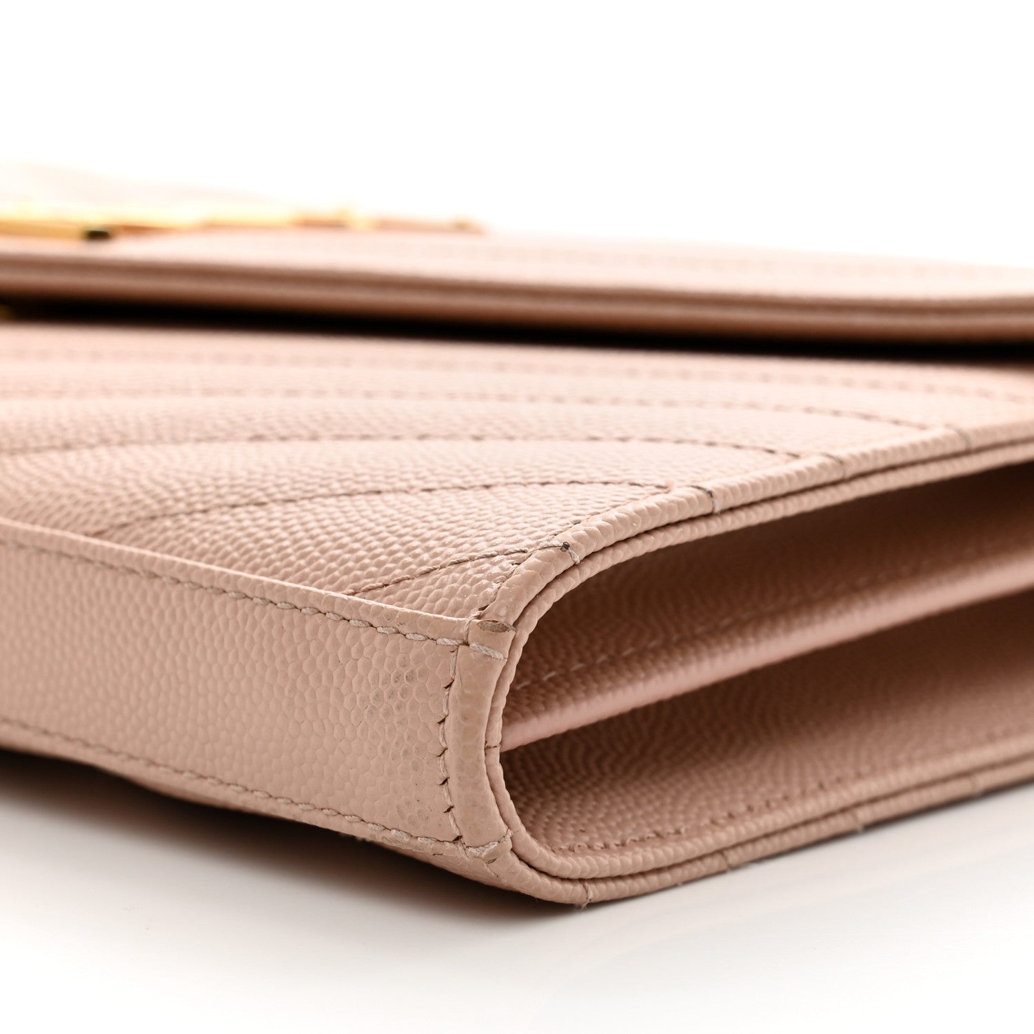 Saint Laurent Grain De Poudre Matelasse Chevron Monogram Chain Wallet Pale Pink 12 of 12