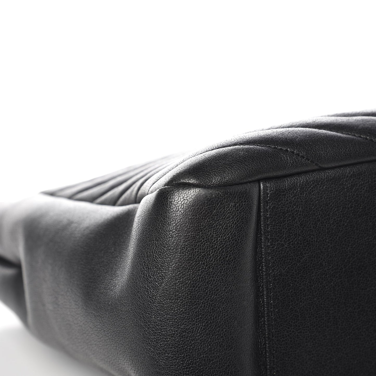 Sheepskin Matelasse Chevron Large Monogram Shopping Bag Black