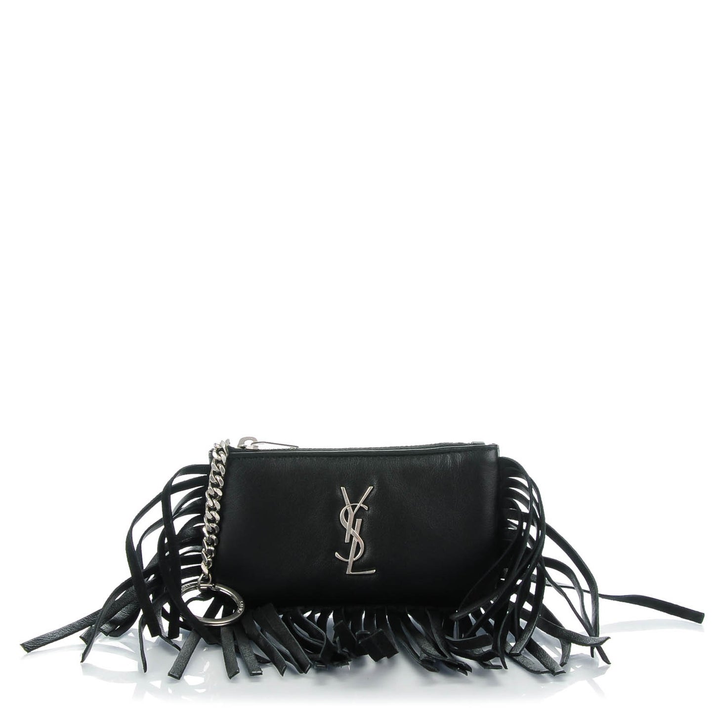 Calfskin Monogram Small Fringe Key Pouch Black