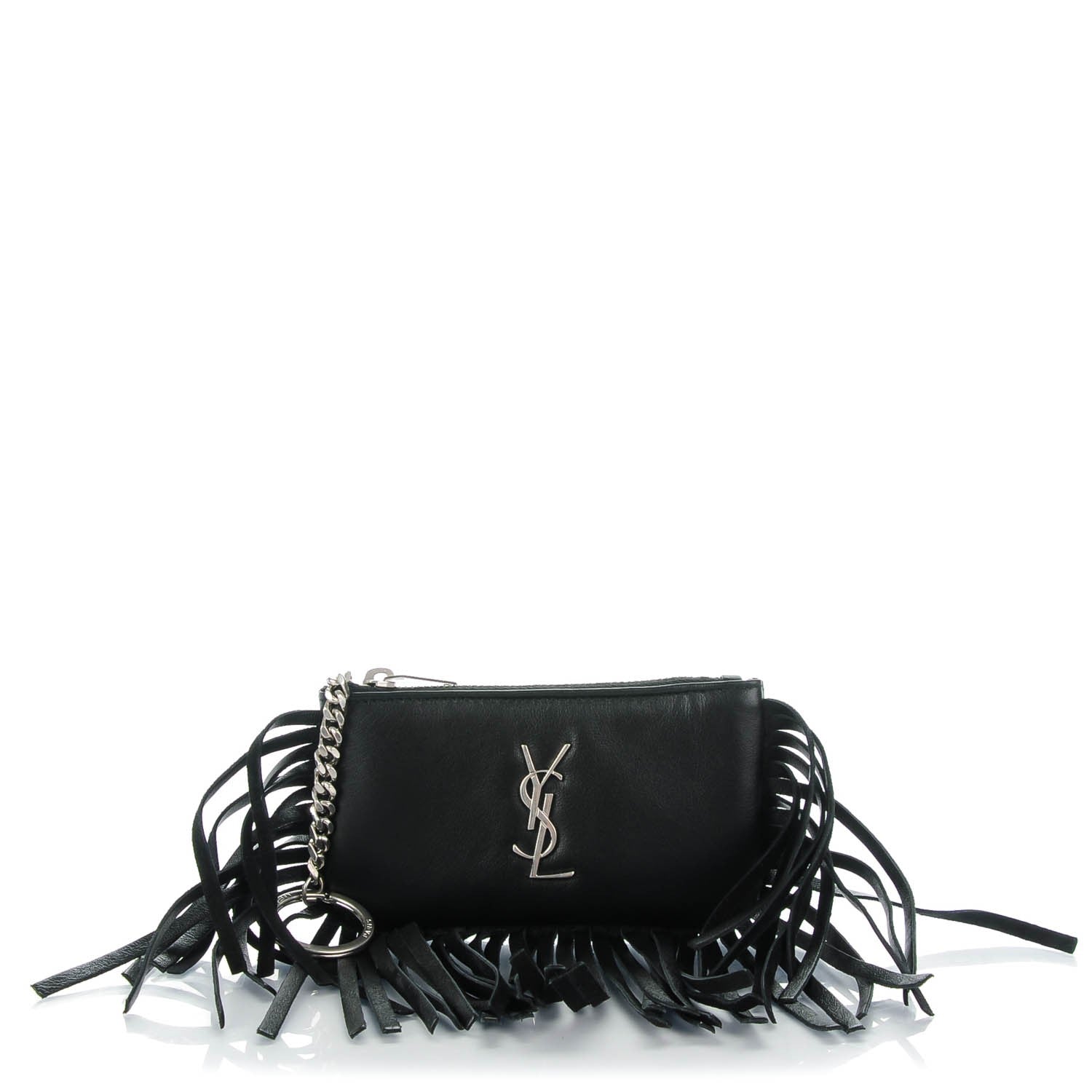 Saint Laurent Calfskin Monogram Small Fringe Key Pouch Black 1 of 15