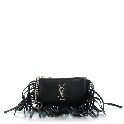 Saint Laurent Calfskin Monogram Small Fringe Key Pouch Black 1 of 15