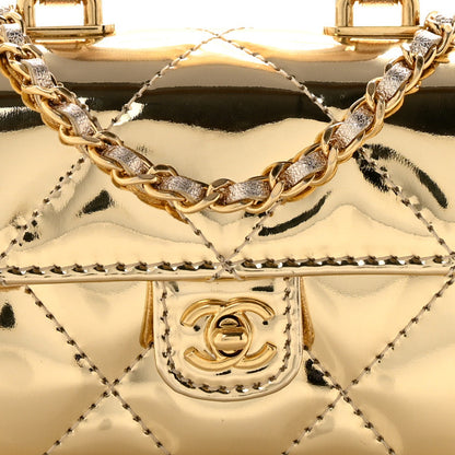 Chanel Metallic Mirror Calfskin Micro Top Handle Clutch With Chain Gold 8 of 10