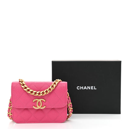 Chanel Shiny Caviar Quilted Chain Melody Card Holder On Chain Dark Pink 12 of 12