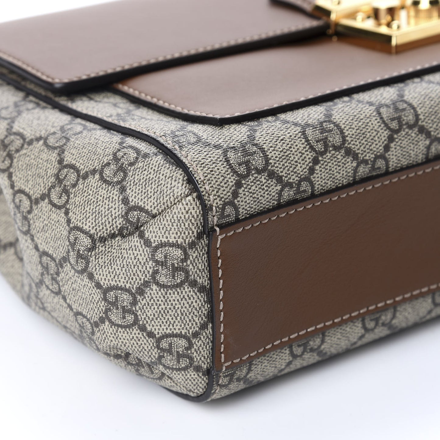 GG Supreme Monogram Calfskin Padlock Slip Pocket Shoulder Bag Beige Cuir