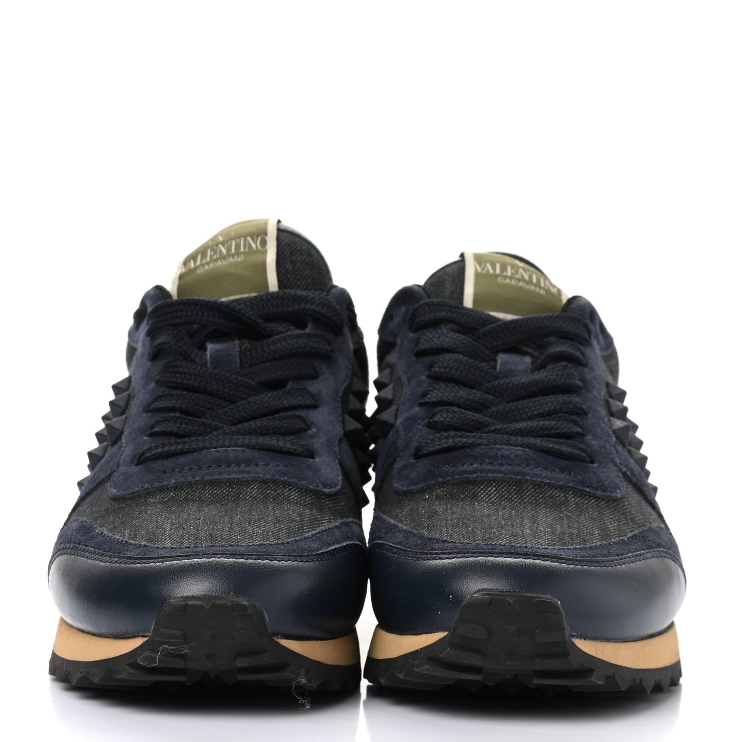 Denim Calfskin Suede Womens Rockstud Sneakers 37 Deep Denim