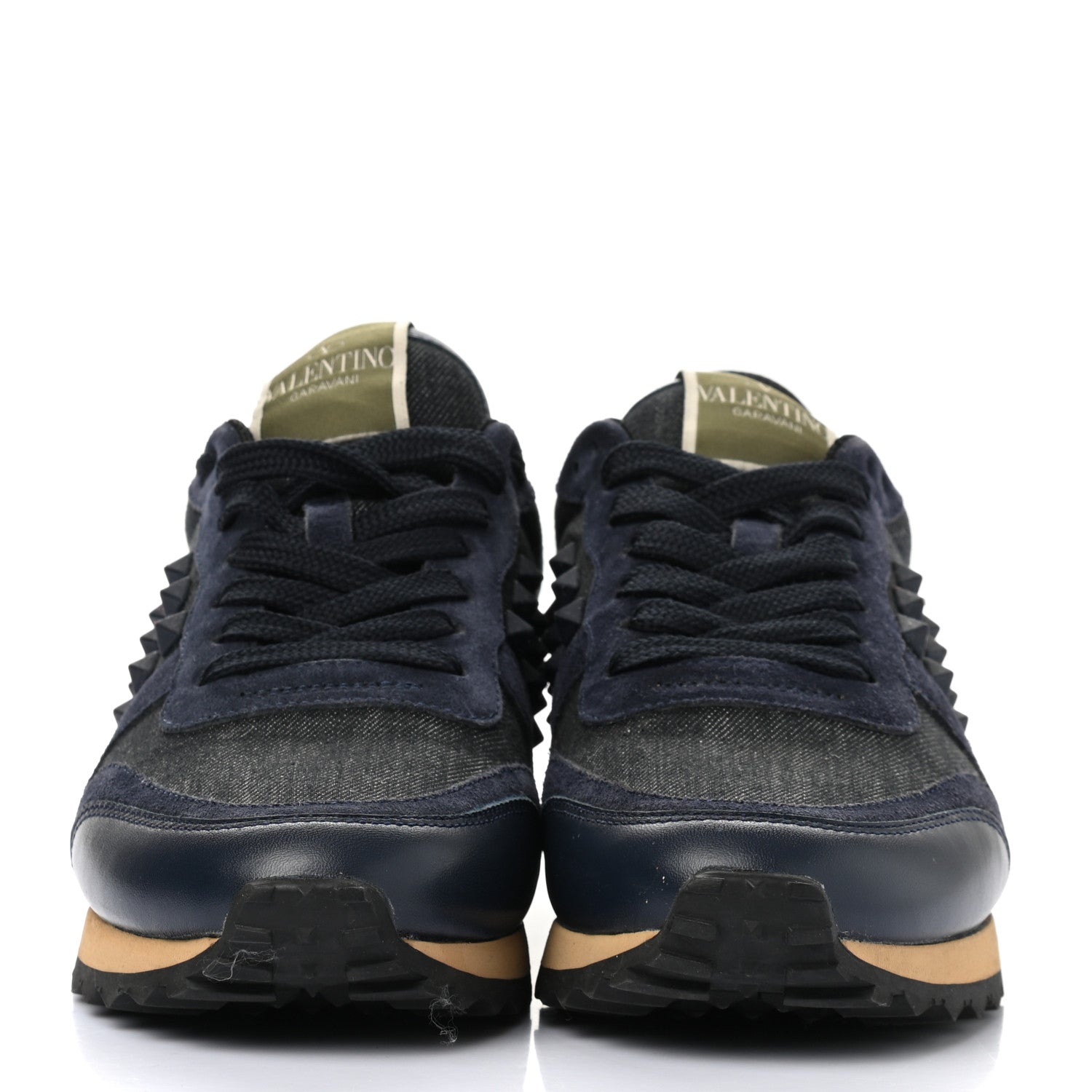 Valentino Garavani Denim Calfskin Suede Womens Rockstud Sneakers 37 Deep Denim 2 of 10