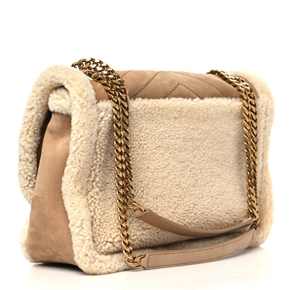 Saint Laurent Nubuck Shearling Monogram Medium Niki Chain Satchel Ivory Natural Tan 3 of 9