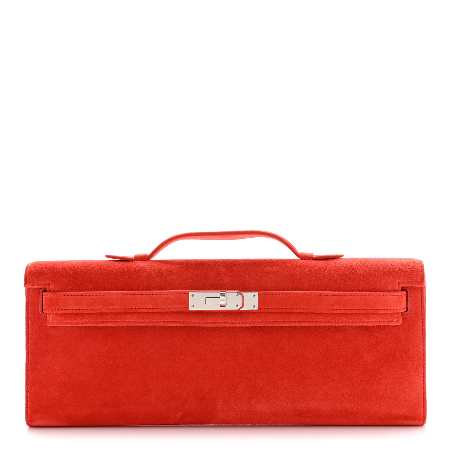 Veau Doblis Suede Kelly Cut Clutch Pochette Capucine