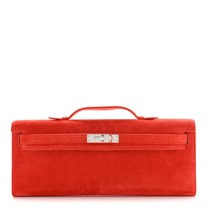 Hermes Veau Doblis Suede Kelly Cut Clutch Pochette Capucine 1 of 8