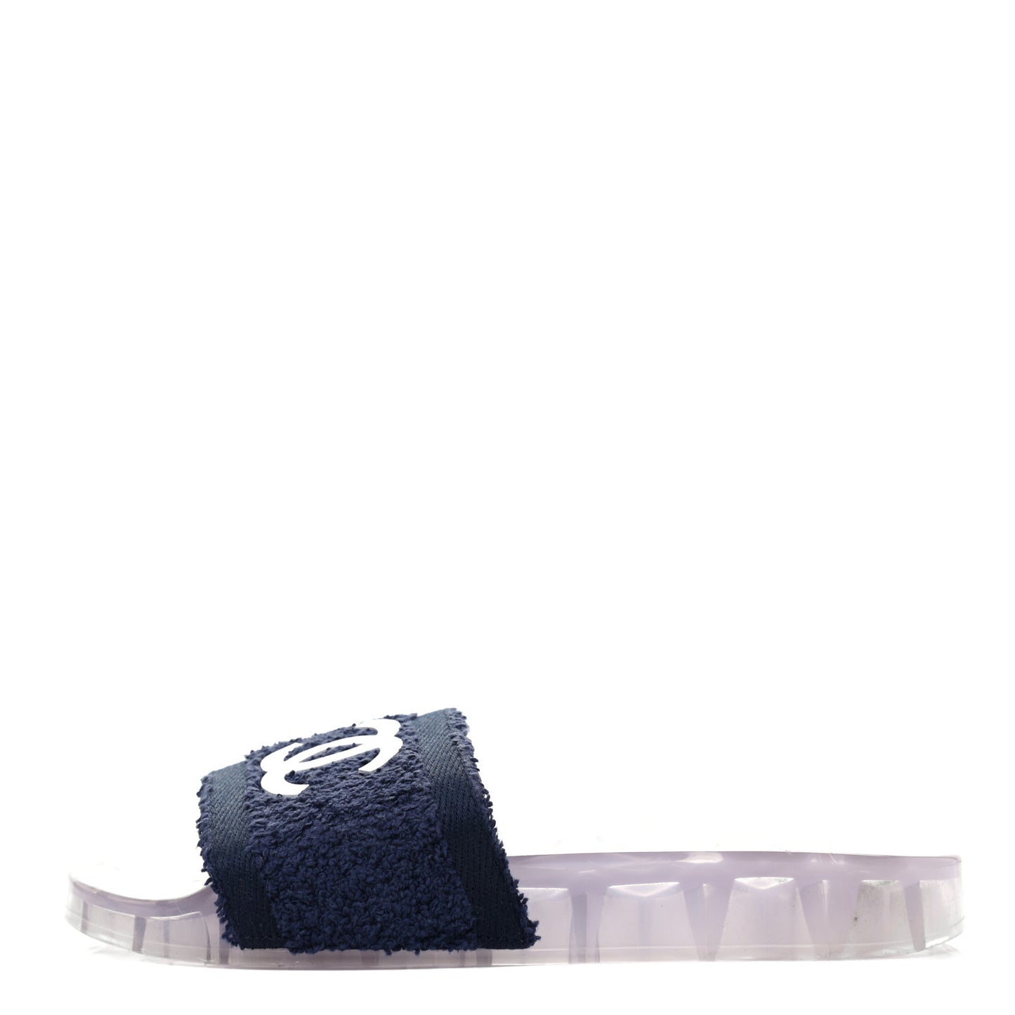 PVC Transparent Fabric CC Flat Slide Sandals 37 Navy