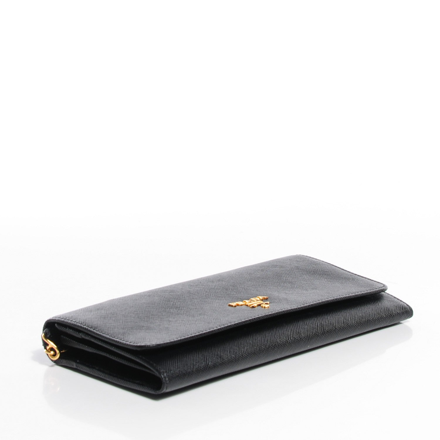 Prada Saffiano Metal Oro Chain Wallet Nero Black 4 of 9