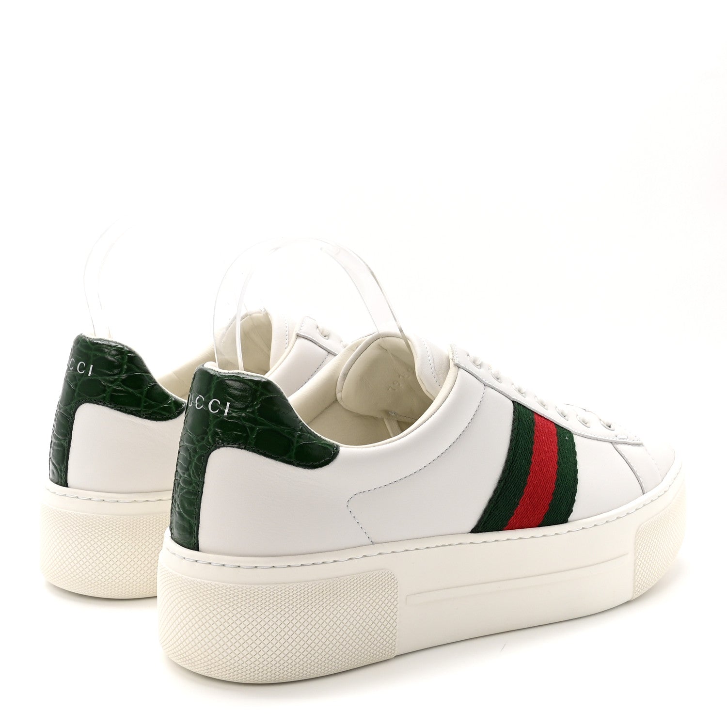 Gucci Ultralight Plume Calfskin Web Womens Ace Platform Sneakers 39.5 White 5 of 10