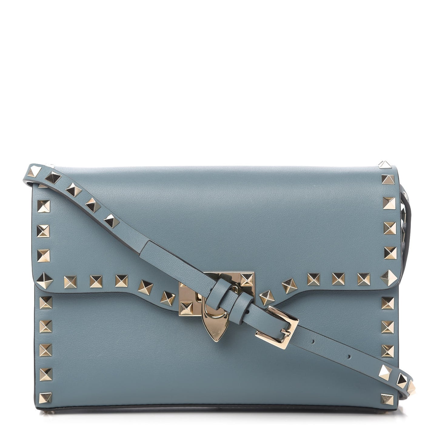Vitello Rockstud Flip Lock Crossbody Bag Light Blue