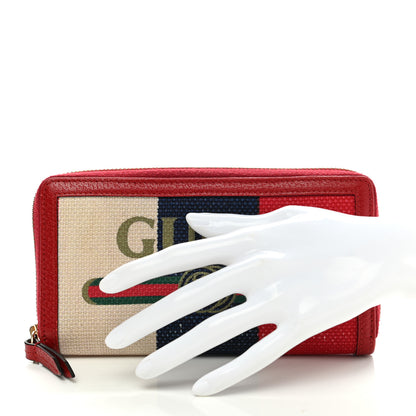 Gucci Canvas Sylvie Stripe Logo Zip Around Wallet Mystic White Hibiscus Red Maritime 2 of 8
