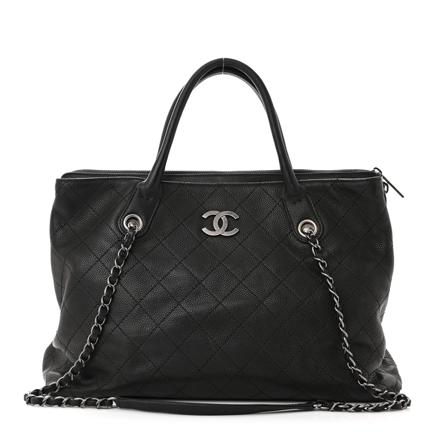Chanel Grained Vegetal Calfskin Stitched Shopping Tote Black 1 of 10