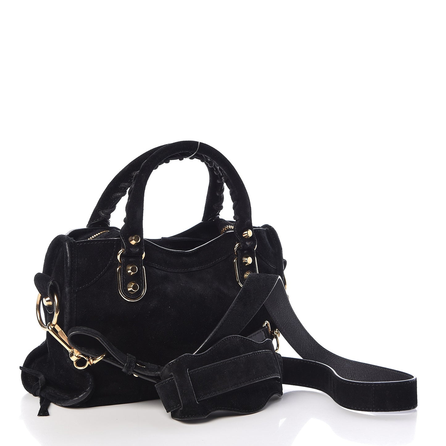 Baby Daim Suede Gold Metallic Edge Hardware Mini City Black