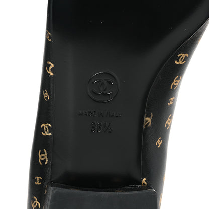 Chanel Lambskin Patent Calfskin Printed CC Cap Toe Ballerina Flats 36.5 Black Gold 6 of 9